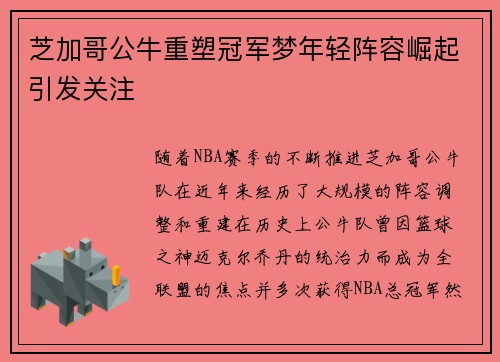 芝加哥公牛重塑冠军梦年轻阵容崛起引发关注